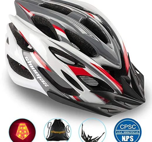 Shinmax Casco Bici con Luce di Sicurezza Uomo Donne Mountain, Certificato CE, Sicurezza Ca...