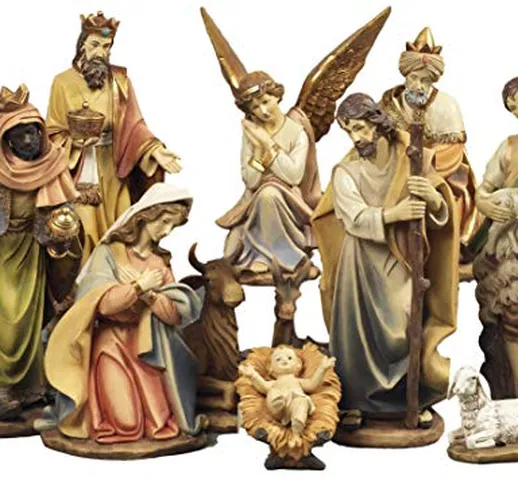 Presepe natività composto da 11 statue in resina decorata alte fino a 43 cm