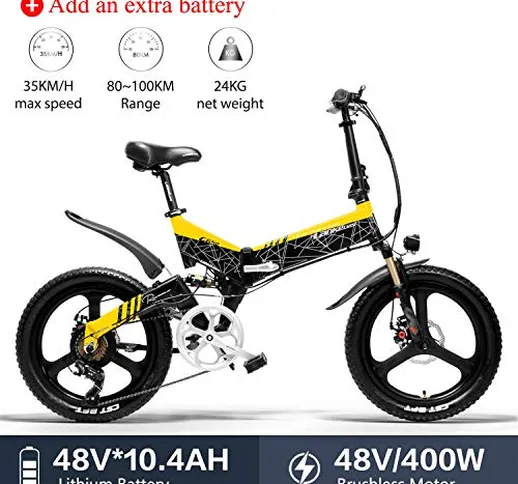 LANKELEISI G650 - Bicicletta elettrica 20 x 2,4 Grande, per Mountain Bike, Pieghevole, per...