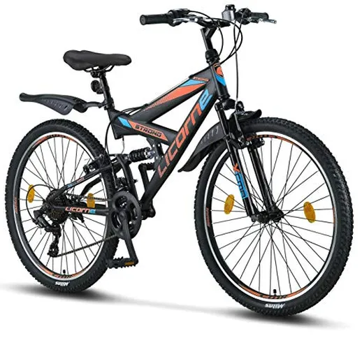 Licorne Bike Strong V 26 pollici Mountain Bike Fully, MTB, adatto a partire da 150 cm, V f...