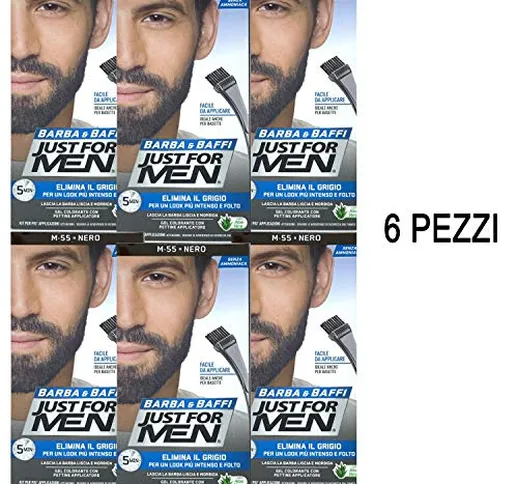 6 X JUST FOR MEN BARBA E BAFFI COLORE TINTURA PERMANENTE CON PENNELLO NERO M 55 GEL COLORA...