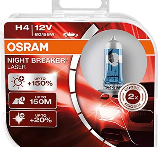 OSRAM NIGHT BREAKER LASER H4, +150% di luce in più, lampada alogena per fari, 64193NL-HCB,...