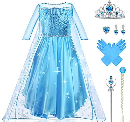 URAQT Elsa Vestito Set, Costume Vestito Bambina Principessa, Set da Principessa Corona Bac...