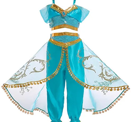 JK 110 Costume da principessa araba Jasmine, con paillettes, vestito da principessa Jasmin...