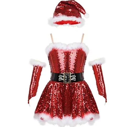 Freebily Vestito Natale Bambina Abito Natalizio Bimba Costume Babbo Natale Vestito Princip...