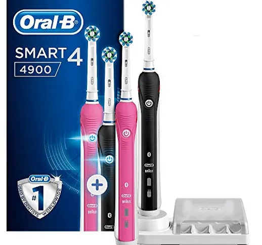 Oral-B Smart 4 4900 Spazzolino Elettrico Ricaricabile, Rosa e Nero Connesso con Bluetooth,...