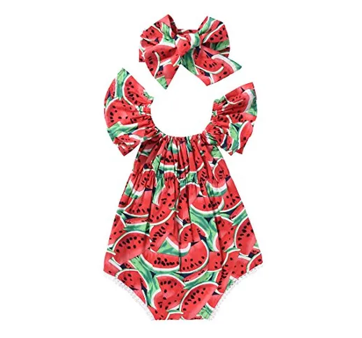 SCFEL Newborn bambina bambino U collo Watermelon Fruit Stampa Ruff la tuta Outfits + fasci...