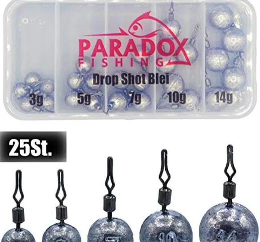 Paradox Fishing Drop Shot - Set di 25 piombi (3,5 g/5 g/7 g/10 g/14) con Scatola (26 Pezzi...