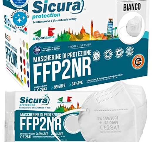 20 Mascherine FFP2 Certificate BIANCHE SICURA Protection Made in Italy BFE ≥99% Mascherina...