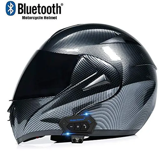 TKTTBD Bluetooth Moto Casco Modulare,Doppia Visiera Antiappannamento Visiera da Uomo Integ...