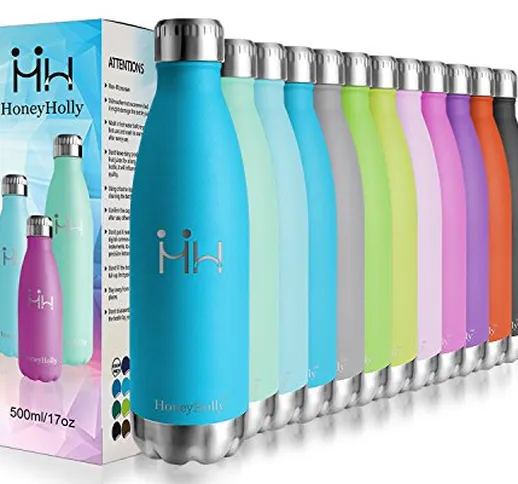 HoneyHolly Bottiglia di Acqua 350ml, in Acciaio Inox Isolamento Sottovuoto a Doppia Parete...