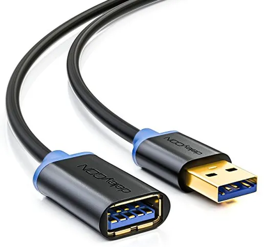 deleyCON 3,0m Cavo di Prolunga ad Alta Velocità USB 3.0 Spina USB per Presa USB - Fino a 5...