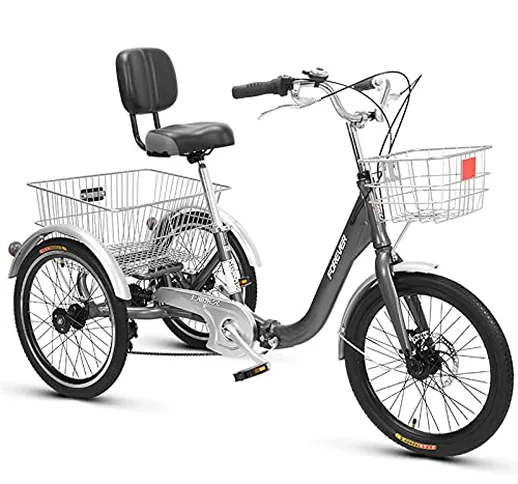Kays Bici Cruiser Triciclo per Adulti Bicicletta a 3 Ruote Triciclo Pieghevole 20 Pollici...