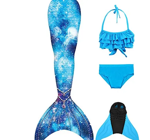 GNFUN Coda di Sirena da Ragazza per Il Nuoto con Costume da Cosplay Flapper Principessa Si...