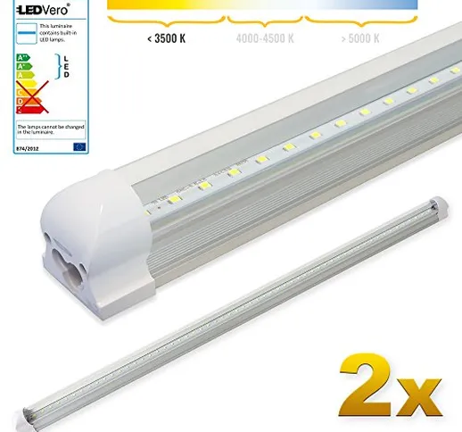 LEDVero 2x SMD LED Tubo 120cm integrato Bianco caldo - Tubo fluorescente Bianco freddoT8 G...