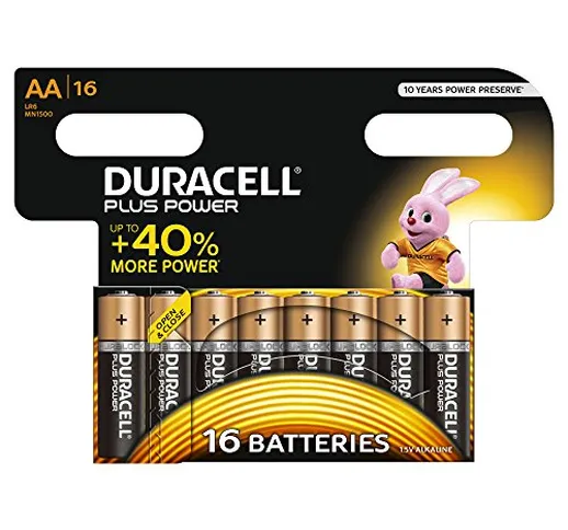 Duracell 81479627 Plus Power Batteria Alcalina di Tipo AA 16, Nero
