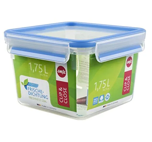 Emsa 508537 Food Square Contenitore con coperchio, 1,75 litri, trasparente / blu, Clip & C...