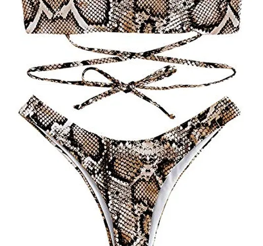 Zaful - set bikini con fascia, con motivo stampato a pelle di serpente, costume da bagno c...