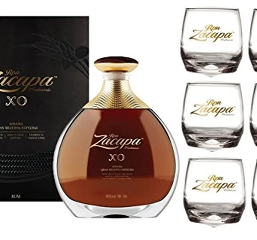 ZACAPA RUM XO 70 CL IN ASTUCCIO 6 BICCHIERI SERIGRAFATI BASCULANTI