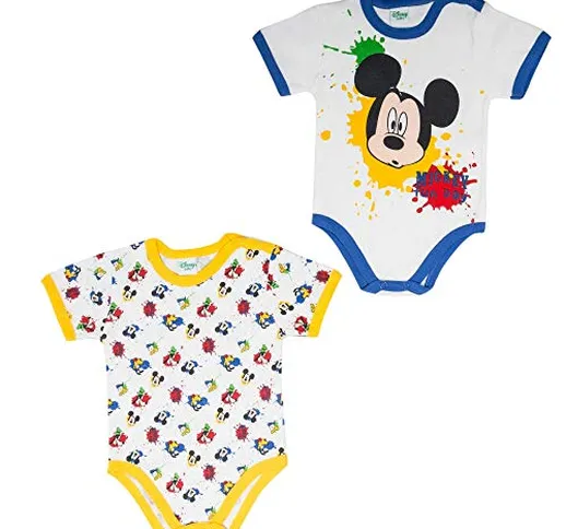 Ellepi Body Neonato Mezza Maniche Aperto Spalla Topolino Mickey Mouse Set 2 Pz AF5045 (Gia...