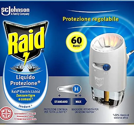 Raid Liquido Elettrico Protezione +, Antizanzare Tigre e Comuni, Confezione da 1 Base e 1...
