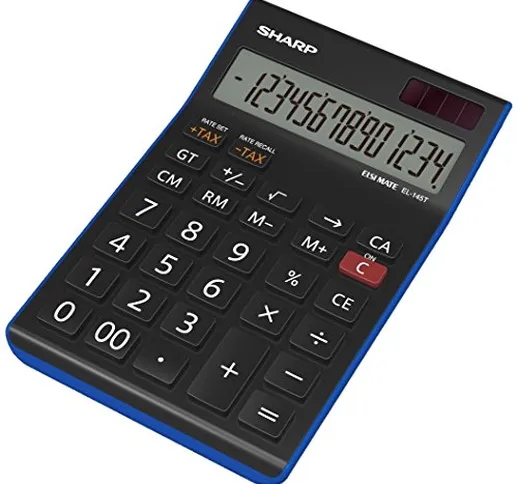 Sharp Electronics EL145TBL - Calcolatrice, 14 cifre, calcolo imposte, blu/nero