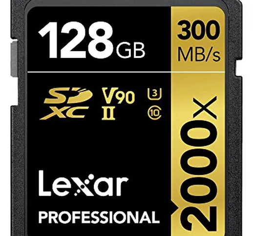 Lexar Professional Scheda SDXC, 128 GB, Velocità fino a 300 MB/s, 2000x, UHS-II/U3, con Le...