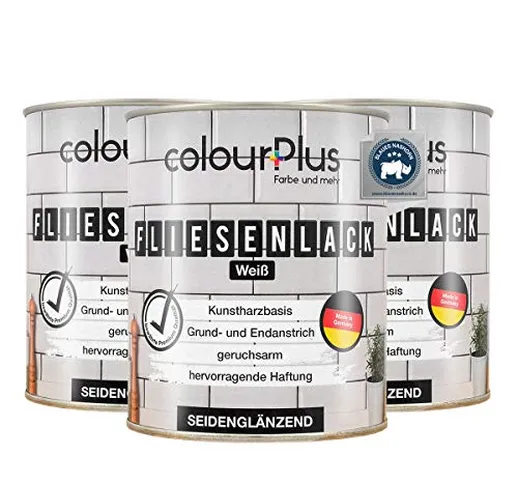 colourPlus® smalto per piastrelle (750ml, bianco) più semilucido vernice per piastrelle 1K...