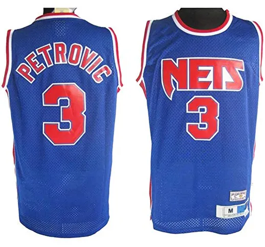 XSJY NBA Basketball Jersey - Brooklyn Nets # 3 Drazen Petrovic Retro Ricami Jersey, Unisex...