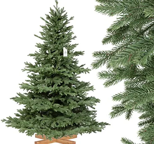 FAIRYTREES Albero di Natale artificiale Abete alpino Premium, con supporto in legno, 180cm...