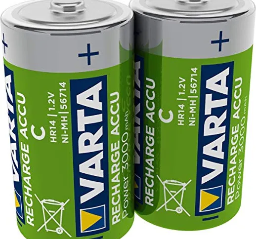 Varta 56714B Batteria Ricaricabile, Mezzatorcia C Lr14 Baby, 3000 mAh, Confezione da 2 Pez...