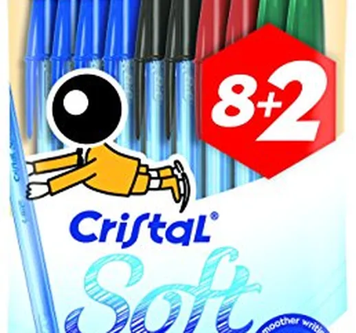 BIC Cristal Original Soft – Borsa di 10 penne, Multicolore