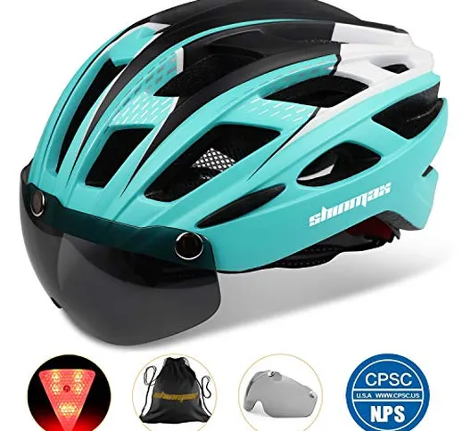 Shinmax Casco Bici con Luce di LED,Certificato CE, Casco con Visiera Magnetica Staccabile...