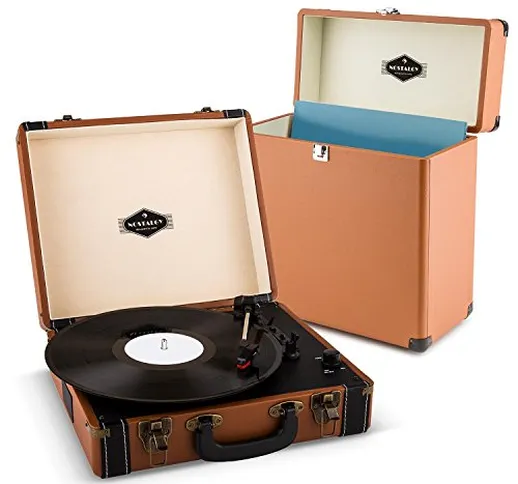 Auna Jerry Lee Giradischi a Valigetta Vintage + Record Collector Raccoglitore Vinili (Cass...