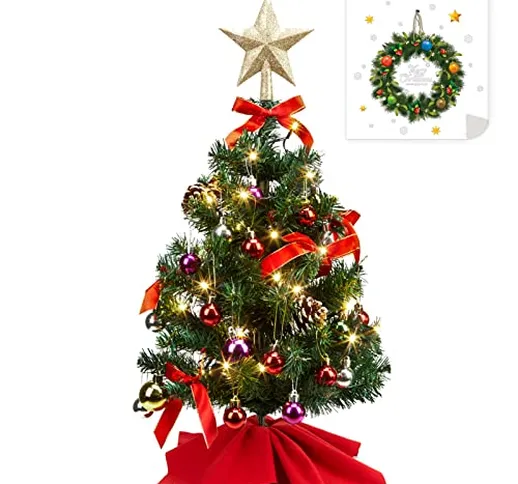 Albero di Natale da Tavolo 60CM - HAUSPROFI Albero Natale Piccolo con Luci - Mini Alberi d...