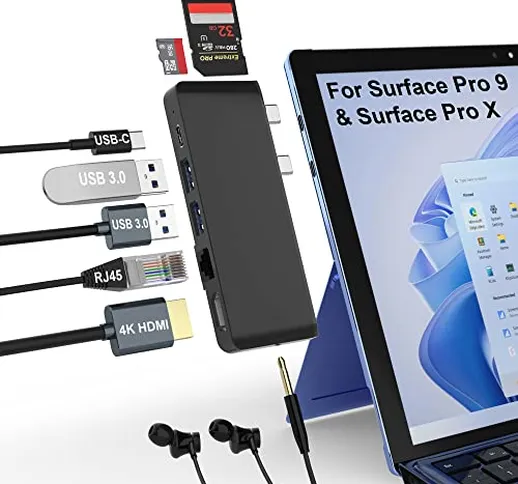Surface Pro 9 USB C Hub Adattatore con 4K HDMI,USB-C Thunderbolt 4 (Display+Dati+PD),2 USB...