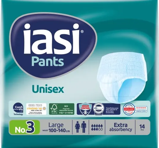IASI Pants UNISEX Alta Protezione, 14 Mutande Assorbenti monouso, Assorbenza EXTRA, Taglia...