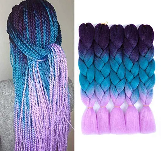 5Pcs 24 pollici Ombre Intrecciare i capelli 3 Toni Ombre Treccia Jumbo Estensione dei cape...