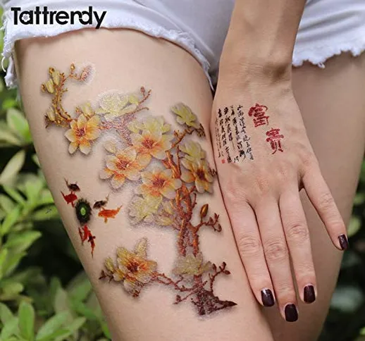 tzxdbh Estate Nuovi Tatuaggi temporanei Adesivi Fiore Tatuaggio Falso 3D sul Body Art Gamb...