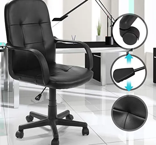 MIADOMODO Sedia da Ufficio - Ergonomica, Imbottita, Girevole, Altezza Regolabile, con Rote...