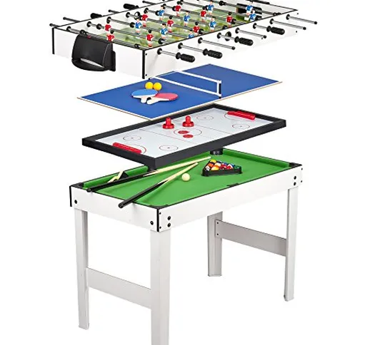 Leomark Tavolo multigioco 4 in 1 con Biliardo Pool, Calcetto, Hockey e Ping Pong, Calcetto...