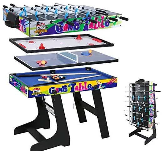 VanTen Tavolo multigioco 4 in 1, pieghevole, biliardo, calcio balilla, Hockey, ping pong (...