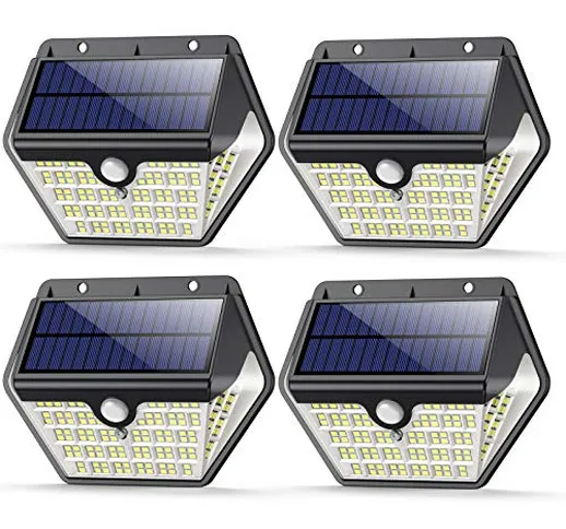 【4 Pezzi】Luce Solare Led Esterno, VOO Faretti Solari a 150 LED da Esterno con Sensore di...