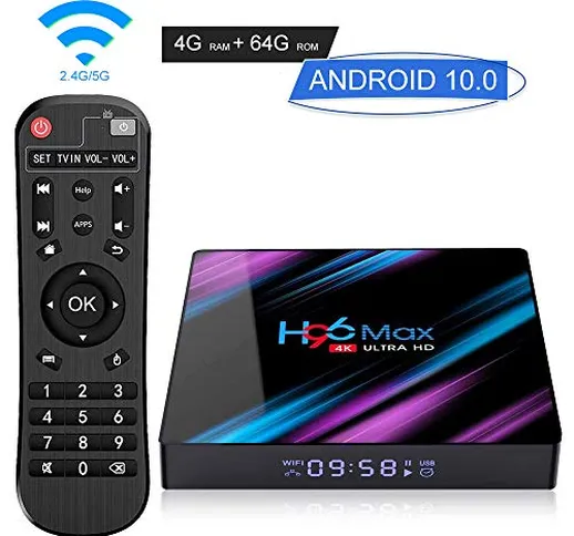 H96 Max Android 9.0 TV Box 4 GB RAM 64 GB ROM Smart Box con processore RK3318 Quad-Core 64...