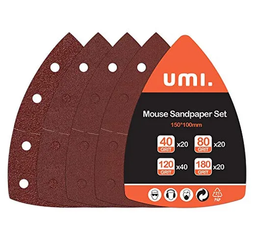 Amazon Brand - Umi Fogli Abrasivi 100 Pezzi, Carta Levigatrice per Mouse per Levigatrici M...