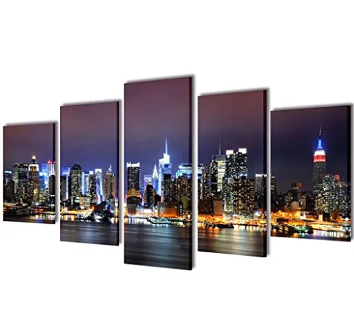 vidaXL 5 pz Set Stampa su Tela da Muro Panorama New York a Colori 100 x 50 cm