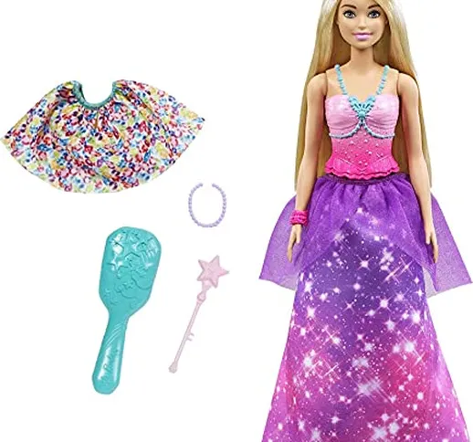 ​Barbie Dreamtopia 2in1 da Principessa a Sirena, Bambola Bionda, con 3 Outfit e Accessori,...