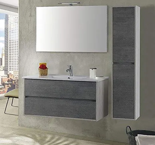 mazzoni Mobile da Bagno Sospeso 80cm Colonna P32cm Maiorca Plus Bianco Cemento