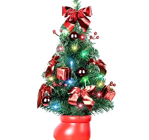 SHareconn Mini albero di Natale da tavolo artificiale preilluminato da 20 pollici con luci...