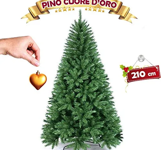 BAKAJI Albero di Natale Pino Cuore d'oro Ecologico e Ignifugo con Base a Croce in Ferro Pi...